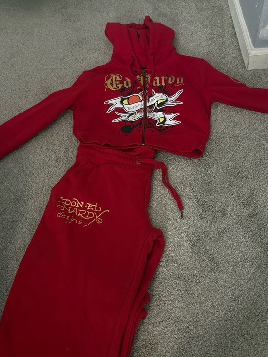 Ed Hardy Pants - Ed Hardy women's Red Hoodie & Jogger Set